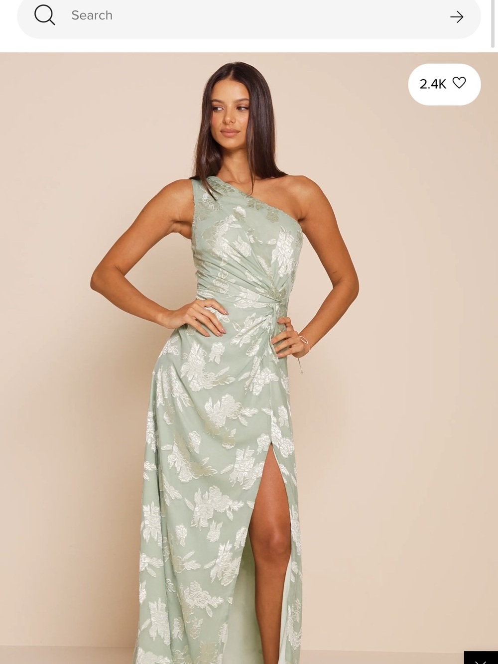 Lulu's One-Shoulder Sage Green Floral Gown